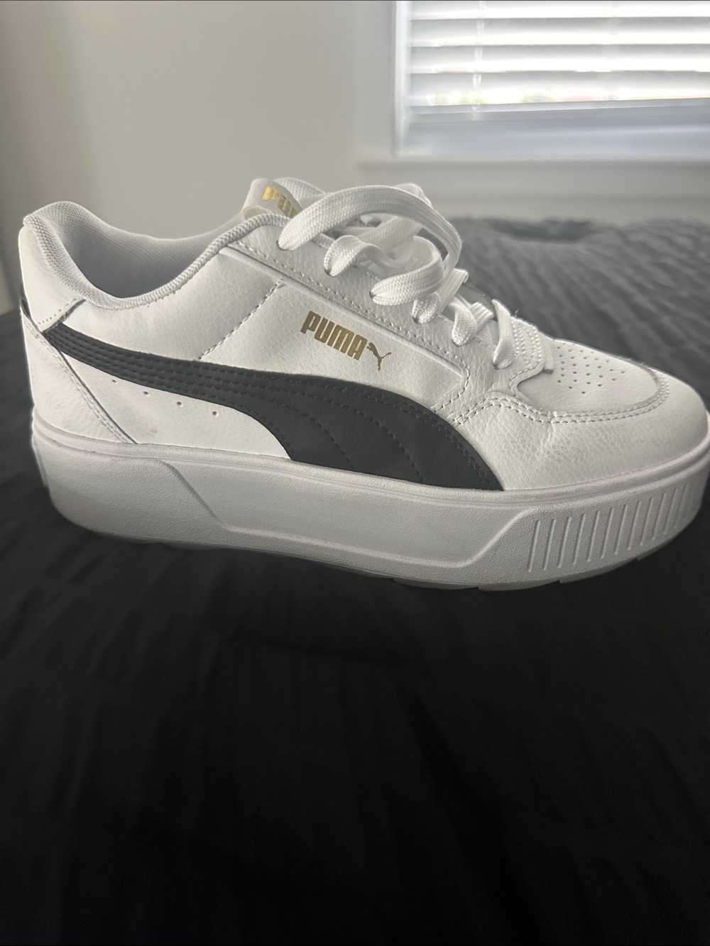 Puma White Platform Sneaker with Black Formstrip and Gold Logo